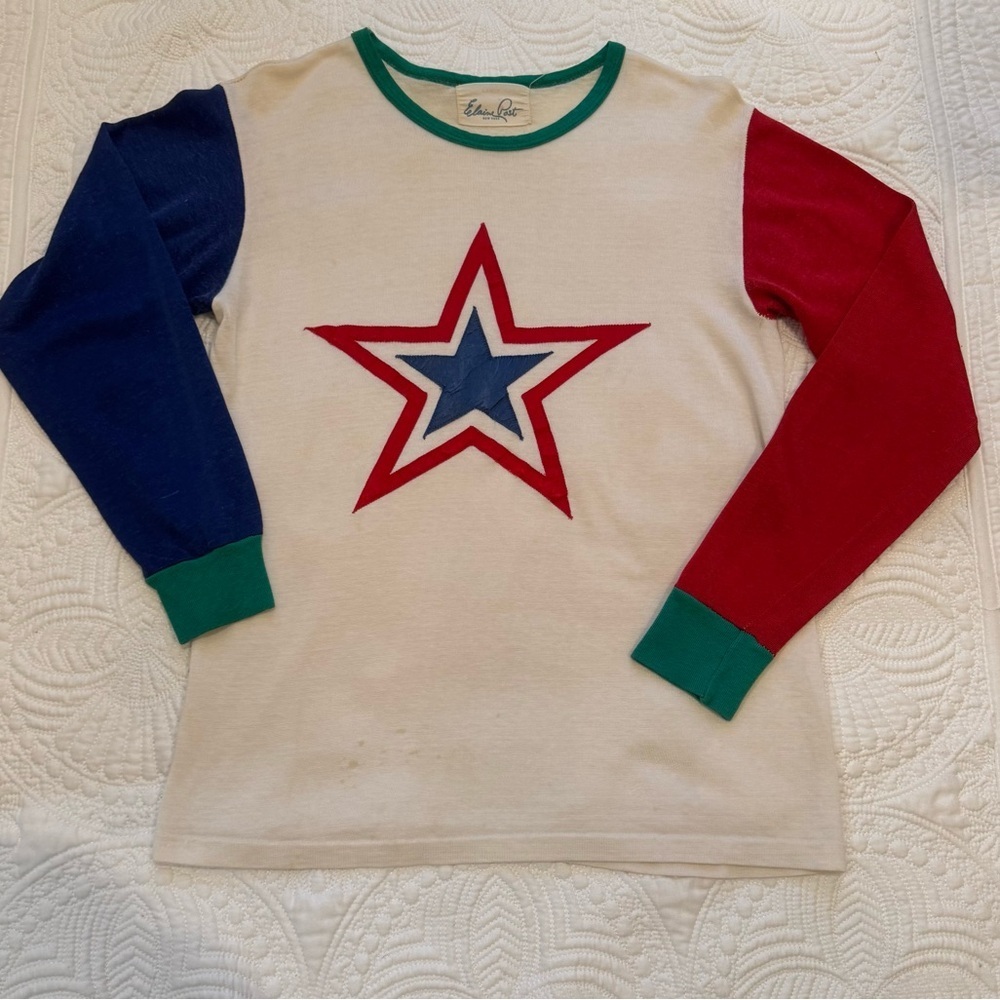 Elaine Post Original Vintage Pop Art Colorblock Raglan Star Appliqué 1970s RARE